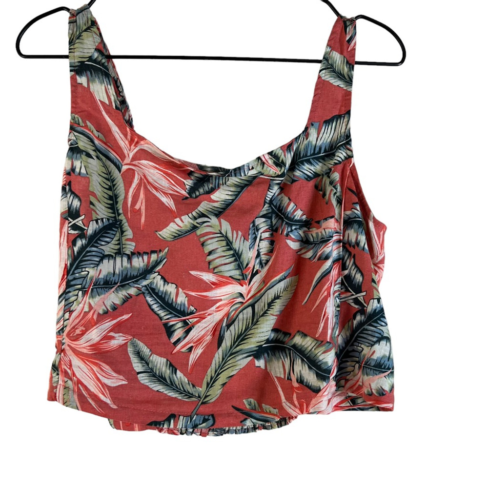 NEW Christian Siriano Womens Tank Top Pink Hawaiian Sleeveless Smocked Linen S
